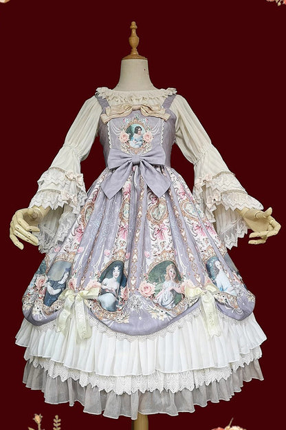 Lolita JSK Dress - Portrait Of A Little Lady, 3 Colors, Bow Detail, Lace Trim, Ruffled - S Purple / M Purple / L Purple option