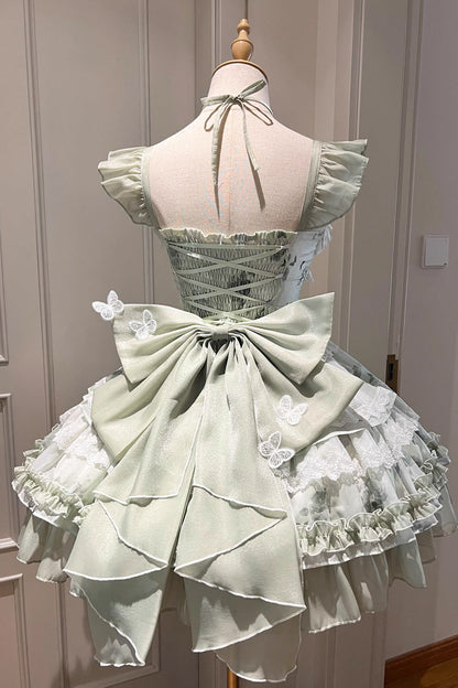 Lolita JSK Dress - Promise Of The Blooming Season, Green, Bow Detail, Lace Trim, Ruffled - additional product view 3