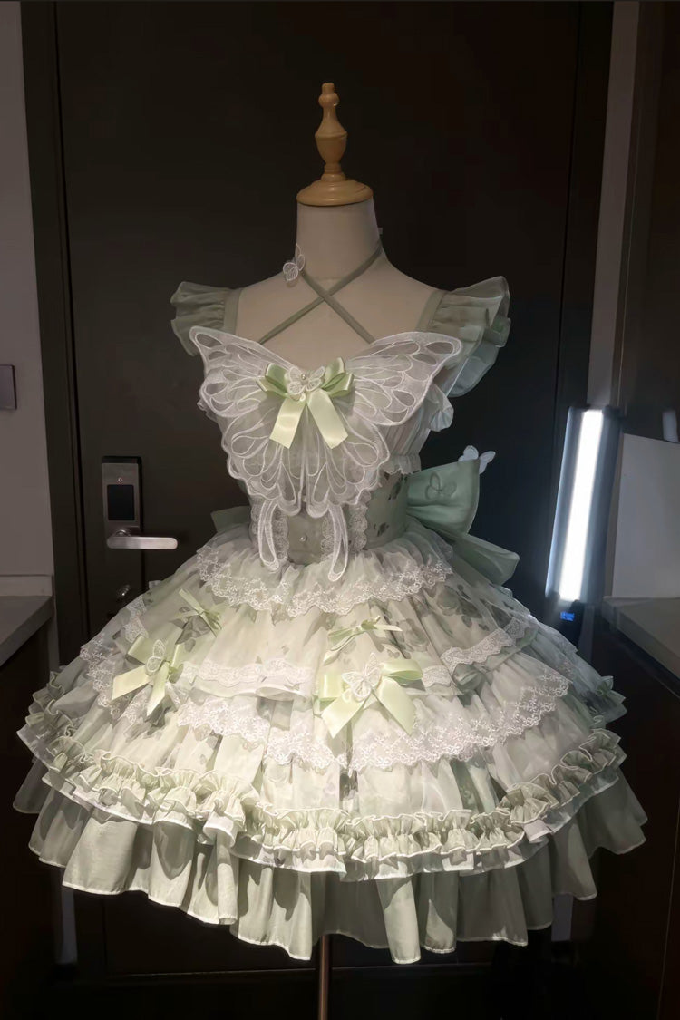 Lolita JSK Dress - Promise Of The Blooming Season, Green, Bow Detail, Lace Trim, Ruffled - additional product view 6