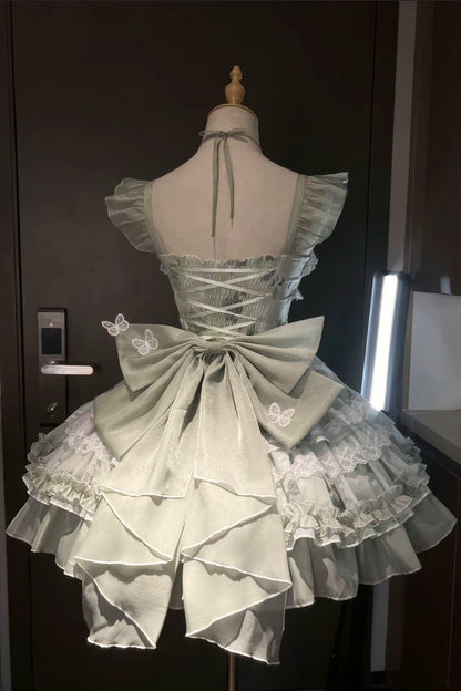 Lolita JSK Dress - Promise Of The Blooming Season, Green, Bow Detail, Lace Trim, Ruffled - additional product view 7