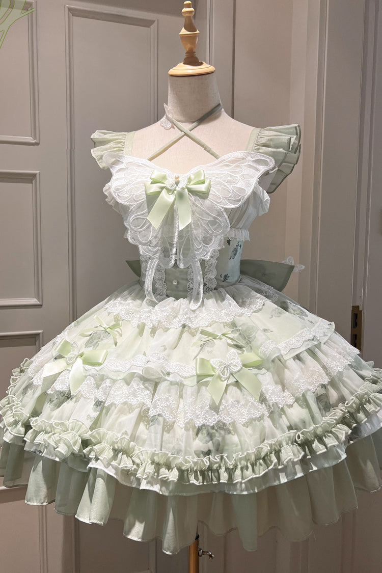 Lolita JSK Dress - Promise Of The Blooming Season, Green, Bow Detail, Lace Trim, Ruffled - main product image
