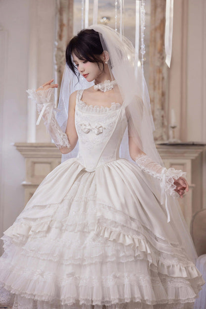 Lolita JSK Dress - Promise Of The Rose, White, Square Collar, Ruffled, Layered - additional product view 2