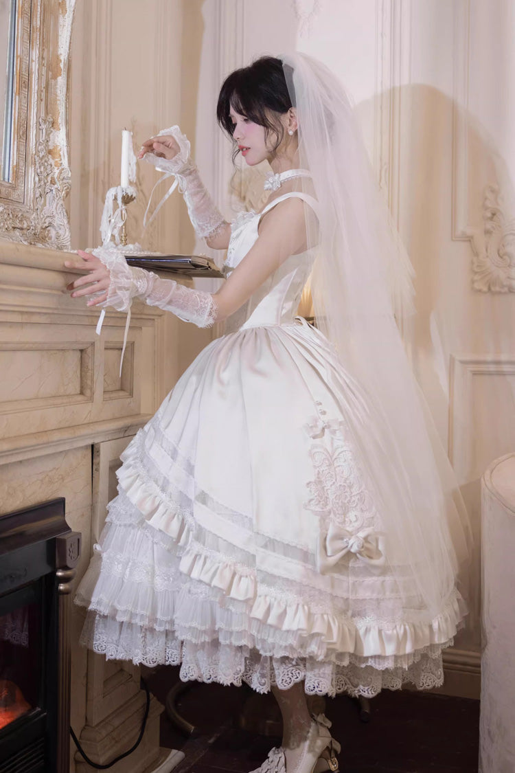Lolita JSK Dress - Promise Of The Rose, White, Square Collar, Ruffled, Layered - additional product view 3