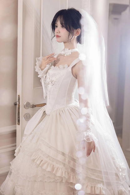 Lolita JSK Dress - Promise Of The Rose, White, Square Collar, Ruffled, Layered - additional product view 4