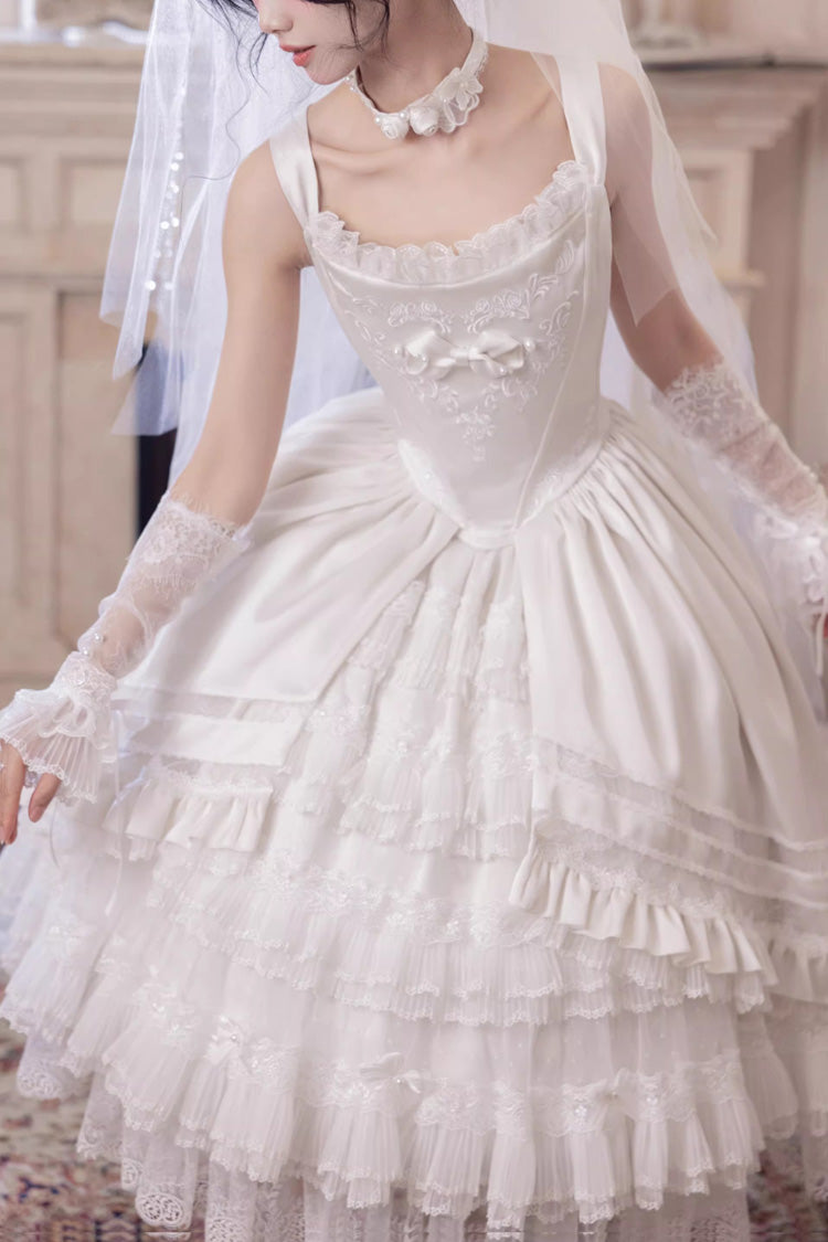 Lolita JSK Dress - Promise Of The Rose, White, Square Collar, Ruffled, Layered - additional product view 5