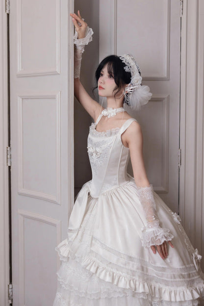 Lolita JSK Dress - Promise Of The Rose, White, Square Collar, Ruffled, Layered - additional product view 6