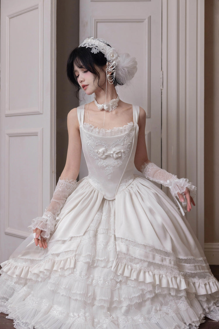 Lolita JSK Dress - Promise Of The Rose, White, Square Collar, Ruffled, Layered - additional product view 7