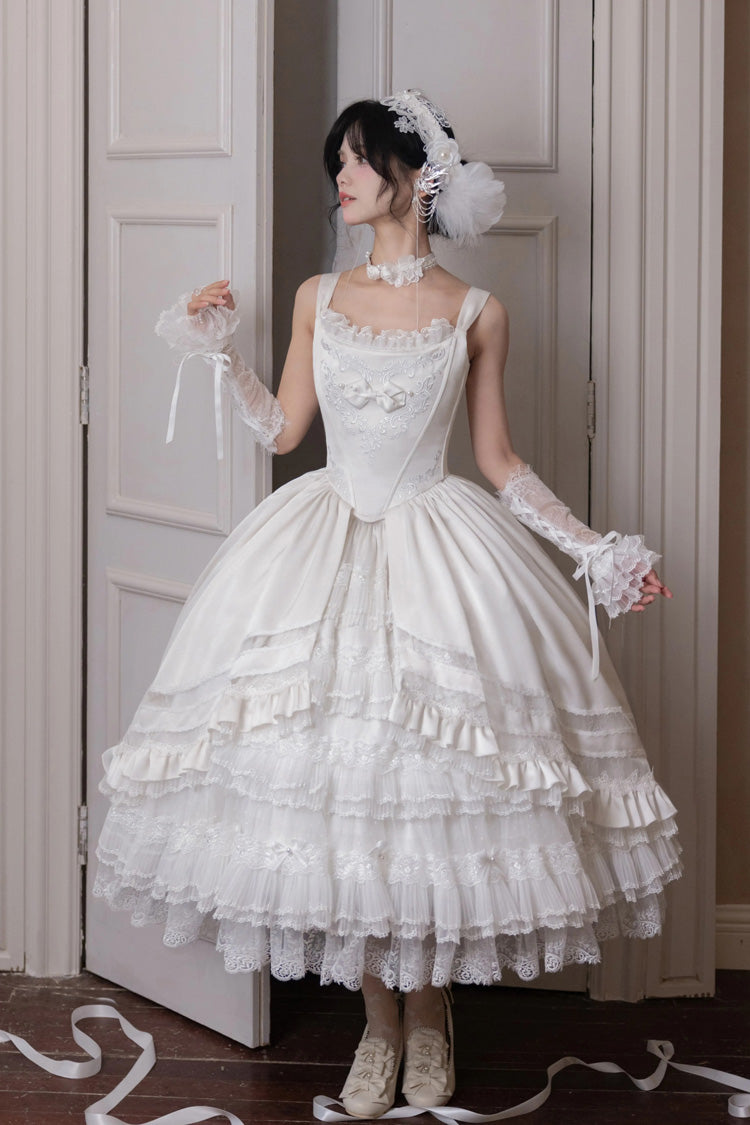 Lolita JSK Dress - Promise Of The Rose, White, Square Collar, Ruffled, Layered - main product image