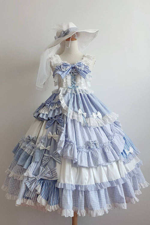Lolita JSK Dress - Purple/white, 2 Colors, Bow Detail, Ruffled, Layered - main product image