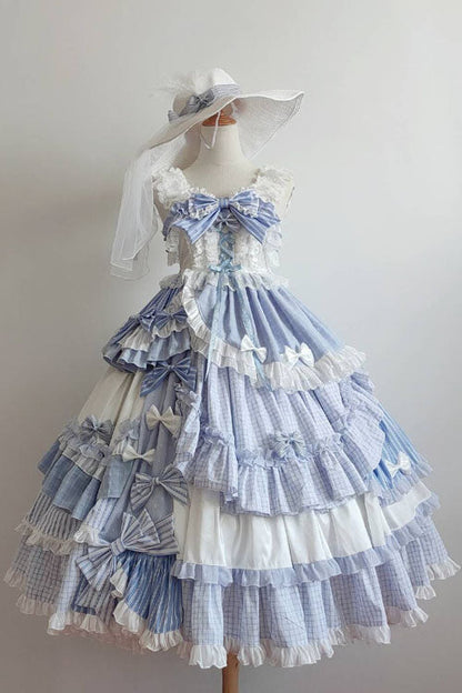 Lolita JSK Dress - Purple/white, 2 Colors, Bow Detail, Ruffled, Layered - main product image