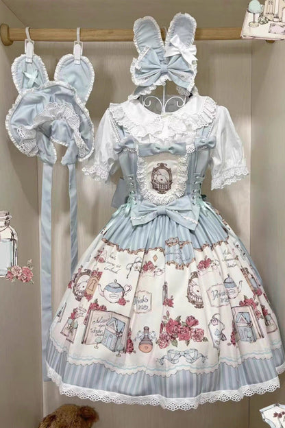 Lolita JSK Dress - Rabbit's, 3 Colors, Bow Detail, Lace Trim, Printed - additional product view 2