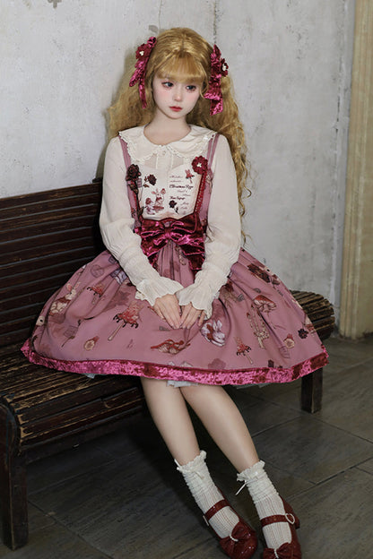 Lolita JSK Dress - Rabbit Sunflower Print Ruffle, Red, Short Version, Detachable Detail - additional product view 4