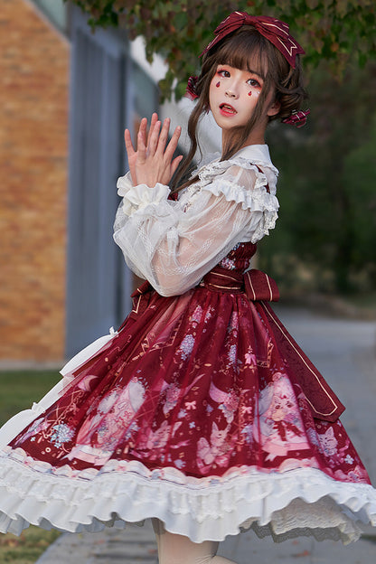 Lolita JSK Dress - Raccoon Hydrangea Print, 2 Colors, Layered, Sweet Style, Bow Detail - additional product view 3