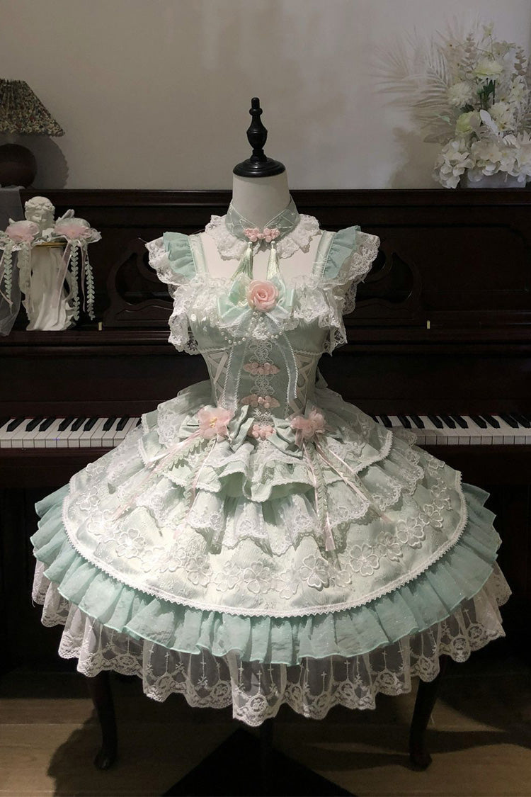 Lolita JSK Dress - Rain Of Peaches, Green, Lace Trim, Layered, Sweet Style - additional product view 2