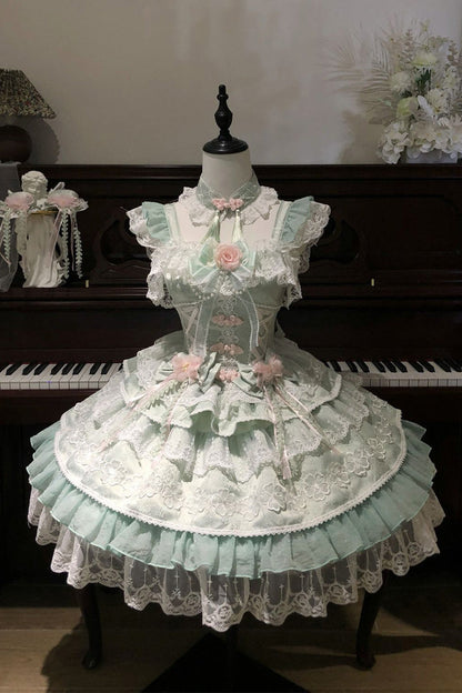 Lolita JSK Dress - Rain Of Peaches, Green, Lace Trim, Layered, Sweet Style - additional product view 2
