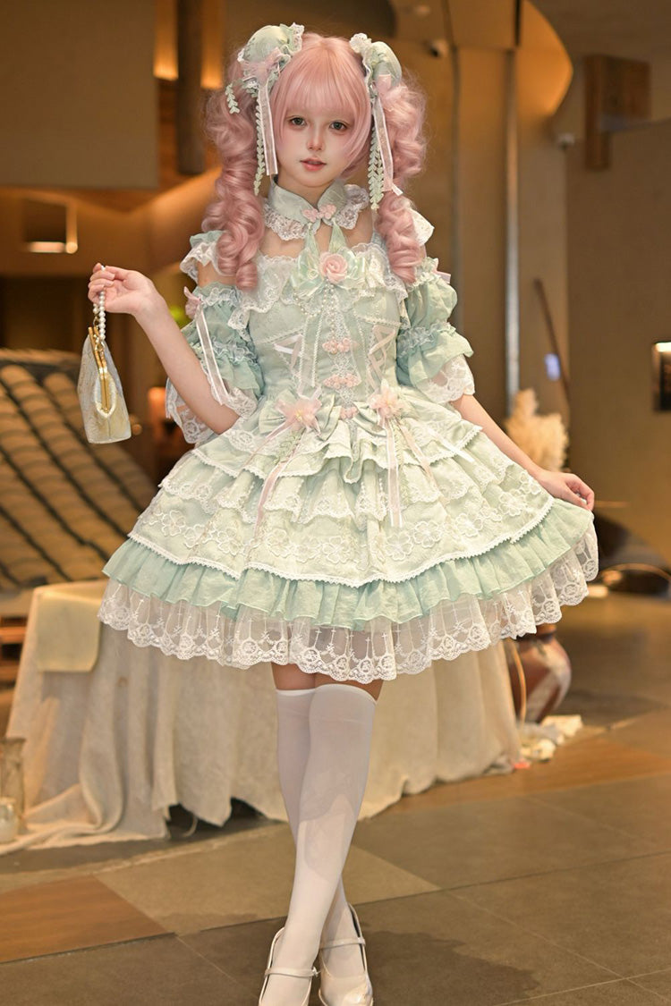 Lolita JSK Dress - Rain Of Peaches, Green, Lace Trim, Layered, Sweet Style - additional product view 5