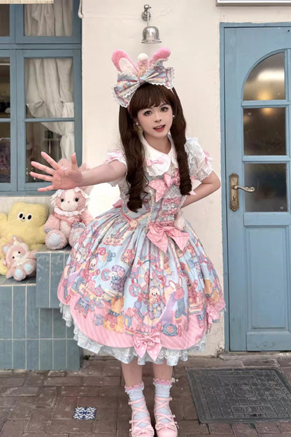 Lolita JSK Dress - Rainbow Buffy Bunny, 2 Colors, Sweet Style, Bow Detail, Ruffled - additional product view 2