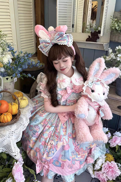 Lolita JSK Dress - Rainbow Buffy Bunny, 2 Colors, Sweet Style, Bow Detail, Ruffled - additional product view 3
