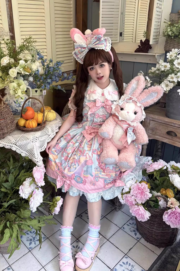 Lolita JSK Dress - Rainbow Buffy Bunny, 2 Colors, Sweet Style, Bow Detail, Ruffled - additional product view 4