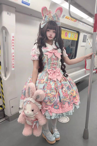 Lolita JSK Dress - Rainbow Buffy Bunny, 2 Colors, Sweet Style, Bow Detail, Ruffled - additional product view 5
