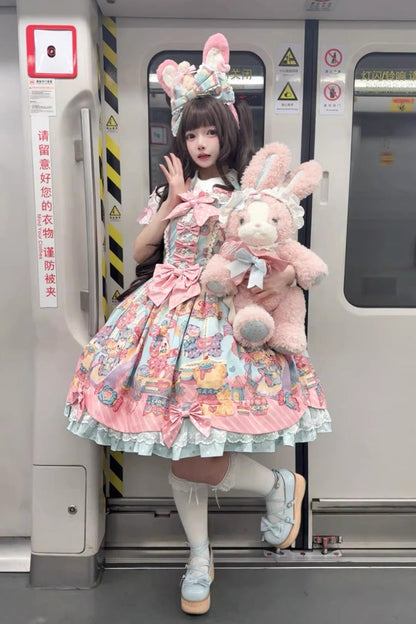 Lolita JSK Dress - Rainbow Buffy Bunny, 2 Colors, Sweet Style, Bow Detail, Ruffled - main product image