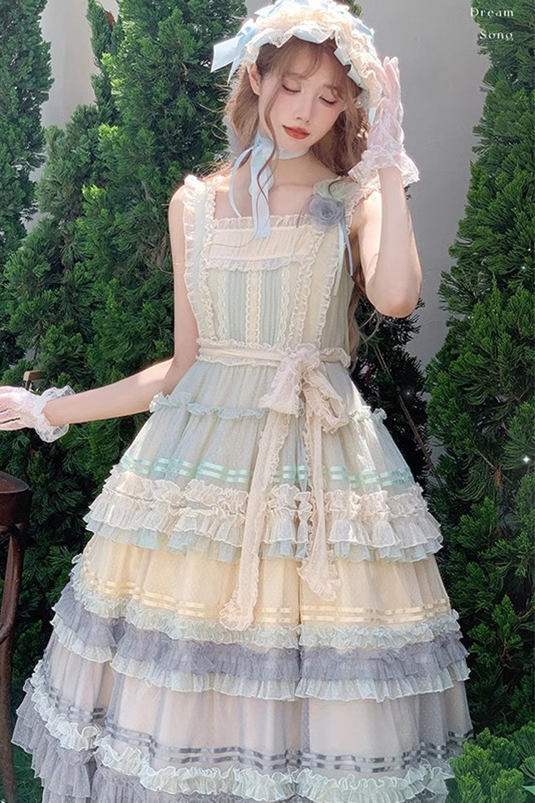 Lolita JSK Dress - Rainbow Cloud Gradient, 2 Colors, Sweet Style, Bow Detail, Lace Trim - additional product view 3