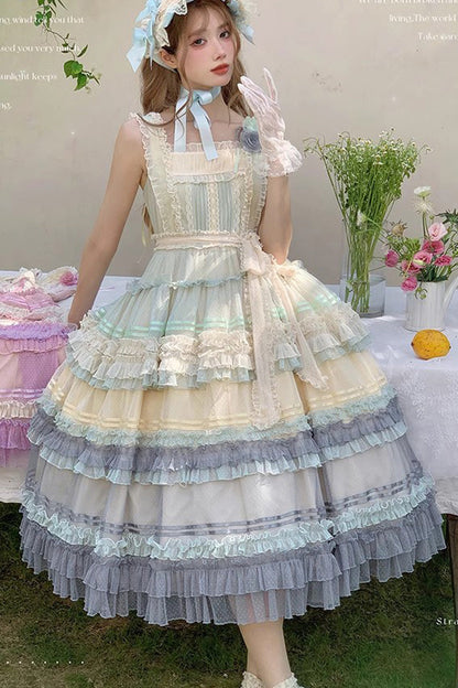 Lolita JSK Dress - Rainbow Cloud Gradient, 2 Colors, Sweet Style, Bow Detail, Lace Trim - additional product view 4