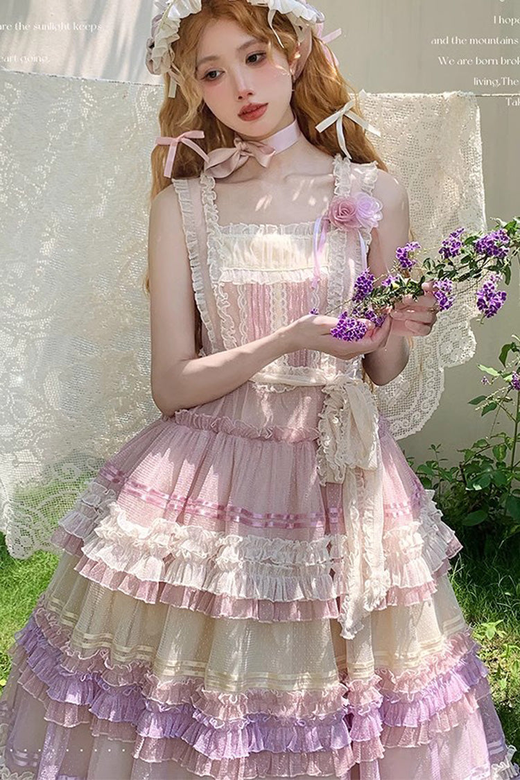 Lolita JSK Dress - Rainbow Cloud Gradient, 2 Colors, Sweet Style, Bow Detail, Lace Trim - additional product view 5