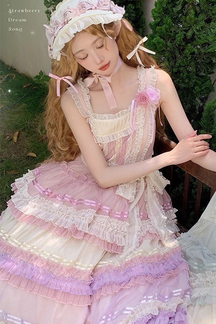 Lolita JSK Dress - Rainbow Cloud Gradient, 2 Colors, Sweet Style, Bow Detail, Lace Trim - additional product view 6