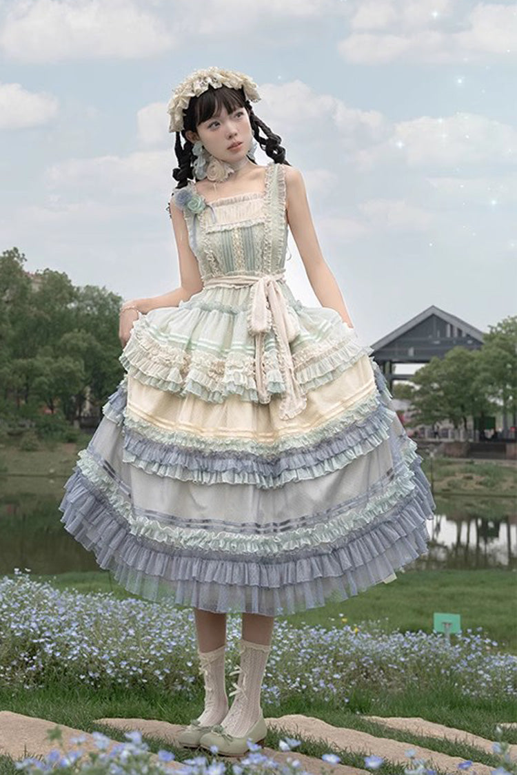 Lolita JSK Dress - Rainbow Cloud Gradient, 2 Colors, Sweet Style, Bow Detail, Lace Trim - additional product view 7