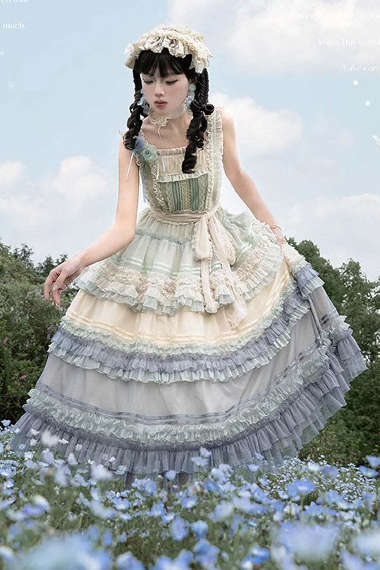 Lolita JSK Dress - Rainbow Cloud Gradient, 2 Colors, Sweet Style, Bow Detail, Lace Trim - additional product view 8