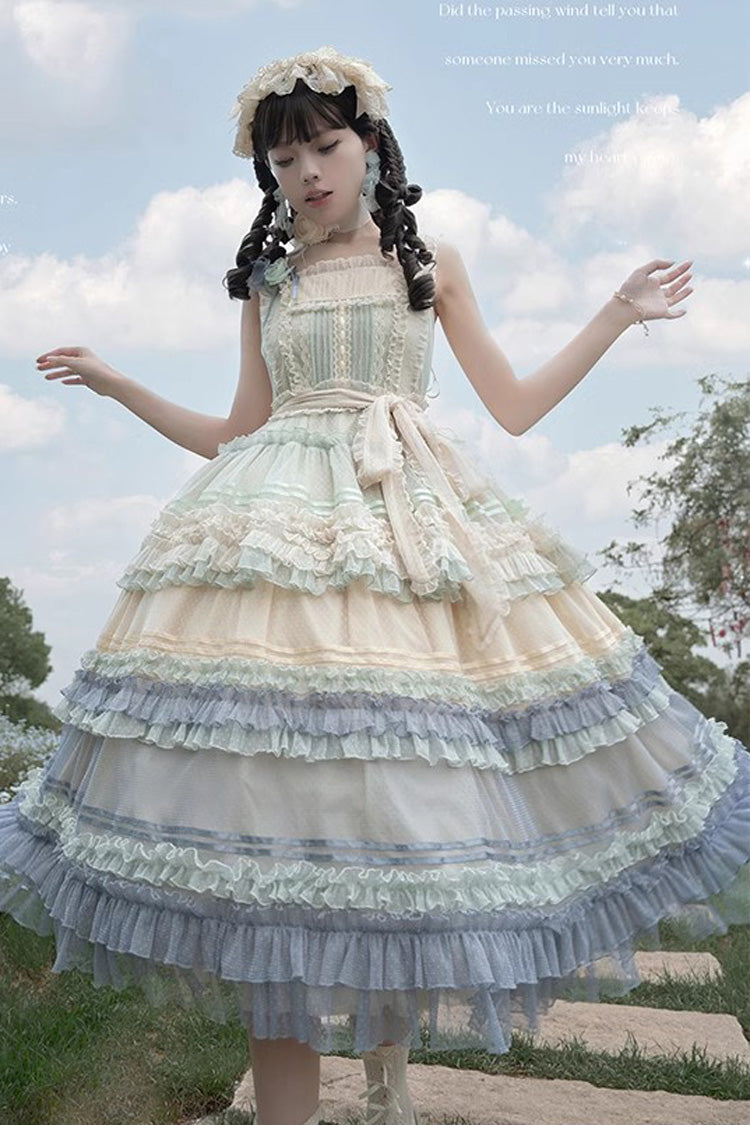 Lolita JSK Dress - Rainbow Cloud Gradient, 2 Colors, Sweet Style, Bow Detail, Lace Trim - additional product view 9