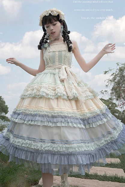 Lolita JSK Dress - Rainbow Cloud Gradient, 2 Colors, Sweet Style, Bow Detail, Lace Trim - additional product view 9