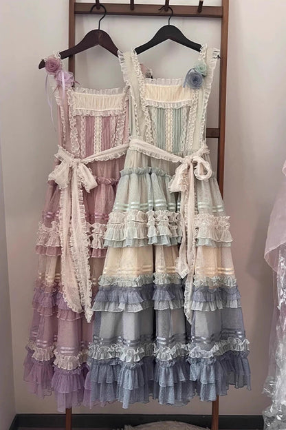 Lolita JSK Dress - Rainbow Cloud Gradient, 2 Colors, Sweet Style, Bow Detail, Lace Trim - additional product view 11