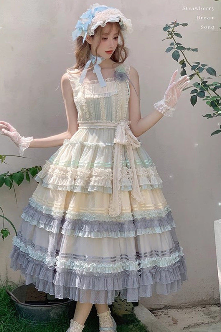 Lolita JSK Dress - Rainbow Cloud Gradient, 2 Colors, Sweet Style, Bow Detail, Lace Trim - main product image