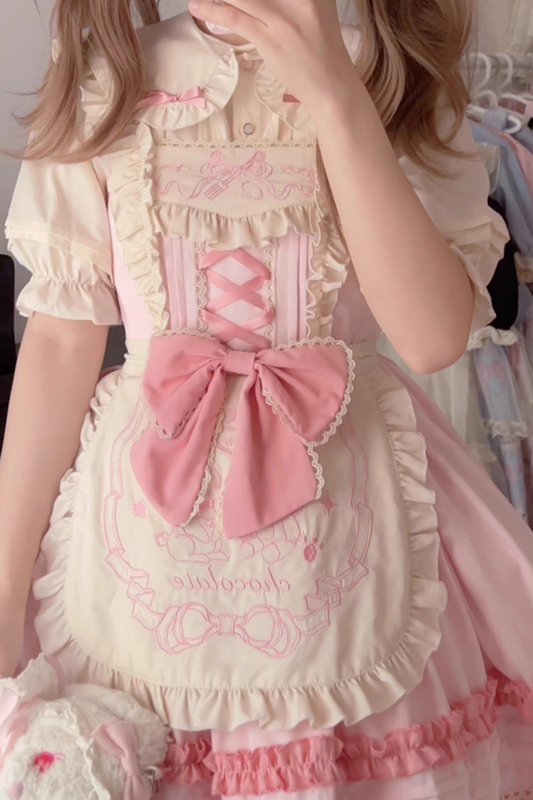 Lolita JSK Dress - Raw Chocolate Mille Crepe, 3 Colors, Sweet Style, Bow Detail, Ruffled - additional product view 4