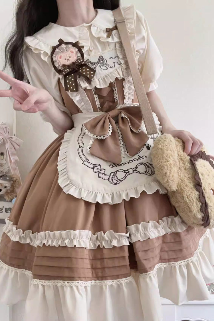 Lolita JSK Dress - Raw Chocolate Mille Crepe, 3 Colors, Sweet Style, Bow Detail, Ruffled - additional product view 5