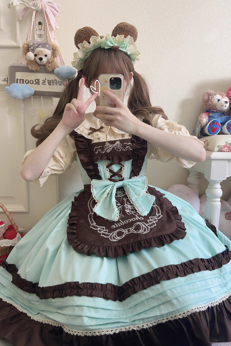 Lolita JSK Dress - Raw Chocolate Mille Crepe, 3 Colors, Sweet Style, Bow Detail, Ruffled - additional product view 6