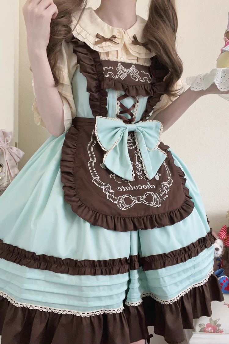 Lolita JSK Dress - Raw Chocolate Mille Crepe, 3 Colors, Sweet Style, Bow Detail, Ruffled - additional product view 7