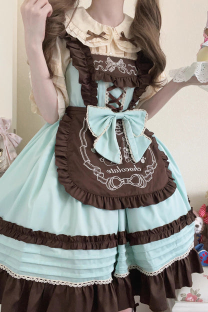 Lolita JSK Dress - Raw Chocolate Mille Crepe, 3 Colors, Sweet Style, Bow Detail, Ruffled - additional product view 7