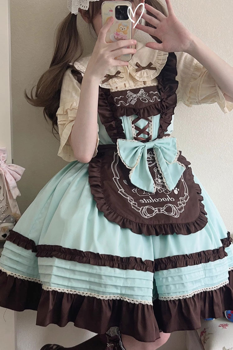 Lolita JSK Dress - Raw Chocolate Mille Crepe, 3 Colors, Sweet Style, Bow Detail, Ruffled - additional product view 8