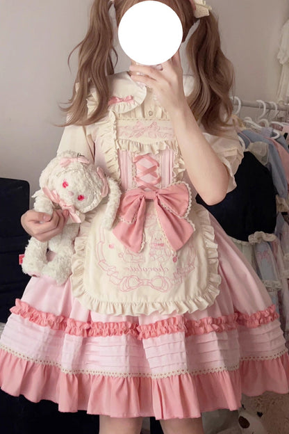 Lolita JSK Dress - Raw Chocolate Mille Crepe, 3 Colors, Sweet Style, Bow Detail, Ruffled - main product image