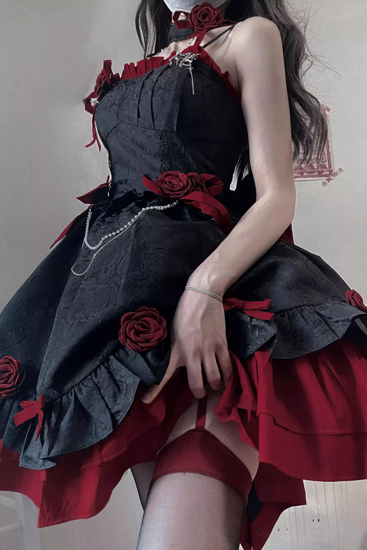 Lolita JSK Dress - Red/black Print, 2 Colors, Printed, Gothic Style, Bow Detail - additional product view 2
