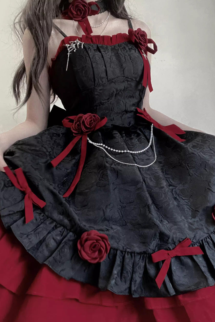 Lolita JSK Dress - Red/black Print, 2 Colors, Printed, Gothic Style, Bow Detail - additional product view 3