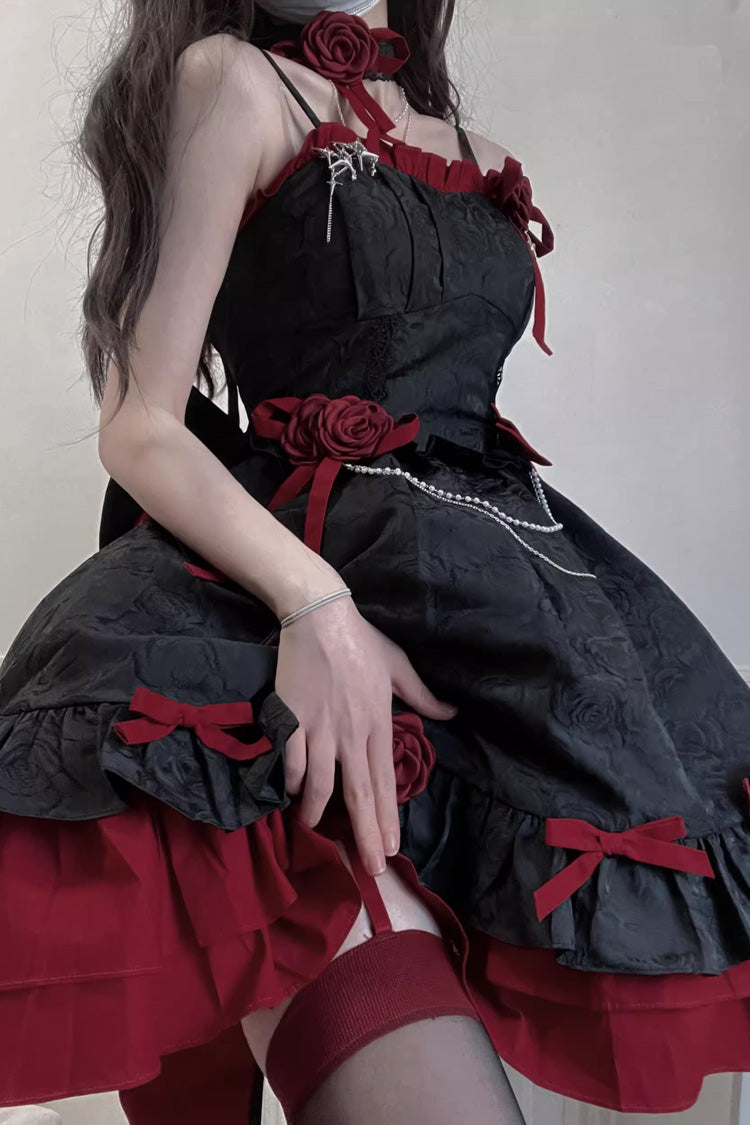 Lolita JSK Dress - Red/black Print, 2 Colors, Printed, Gothic Style, Bow Detail - additional product view 4