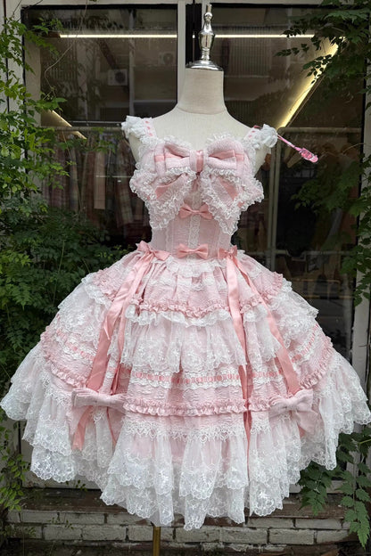 Lolita JSK Dress - Reinas, Pink, Lace Trim, Ruffled, Sweet Style - additional product view 2