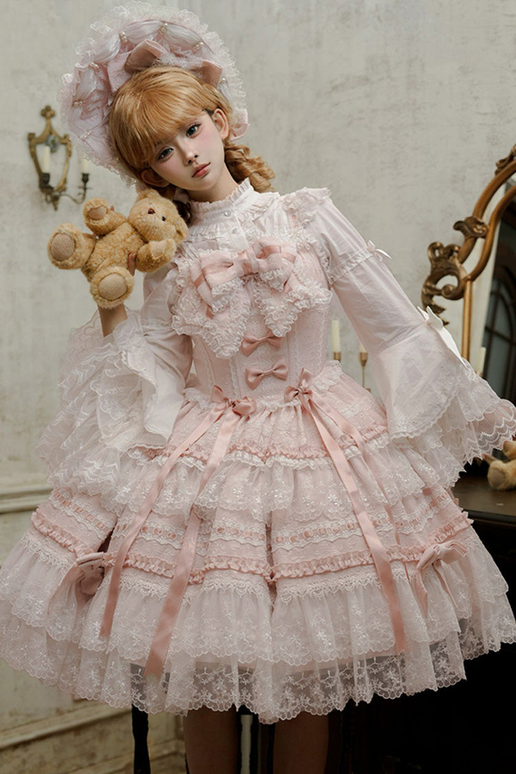 Lolita JSK Dress - Reinas, Pink, Lace Trim, Ruffled, Sweet Style - main product image