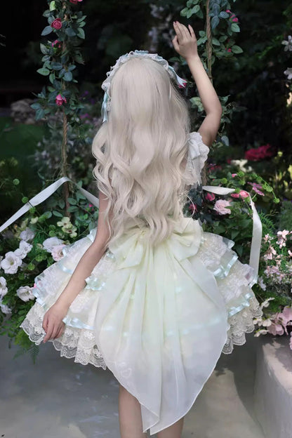 Lolita JSK Dress - Rose Feather Waltz, Green, Layered, Sweet Style, Ballet-Inspired Style - additional product view 4