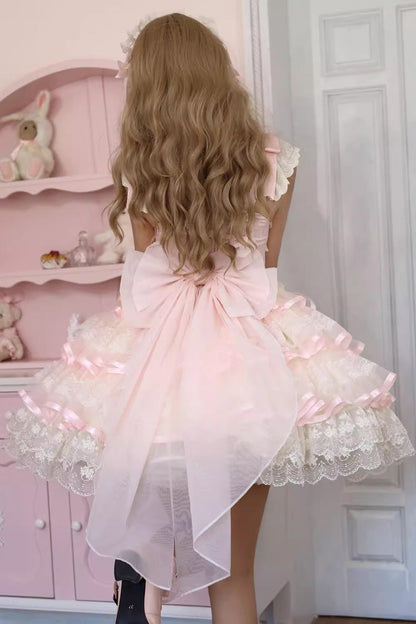 Lolita JSK Dress - Rose Feather Waltz, Pink, Ballet-Inspired Style, Bow Detail, Lace Trim - additional product view 4