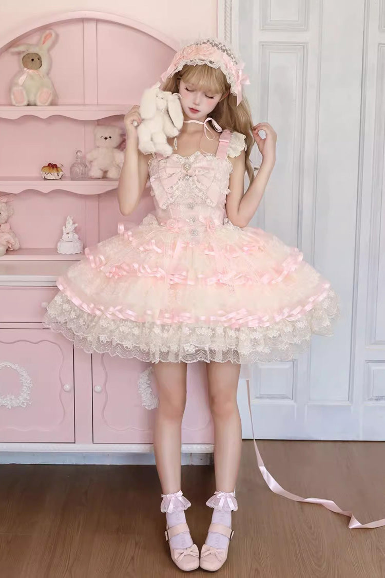 Lolita JSK Dress - Rose Feather Waltz, Pink, Ballet-Inspired Style, Bow Detail, Lace Trim - additional product view 5
